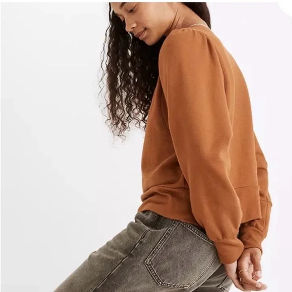 Madewell Puff-Sleeve Henley Sweatshirt - Antique Cream/White - Size XXS. 1070 - Picture 7 of 8